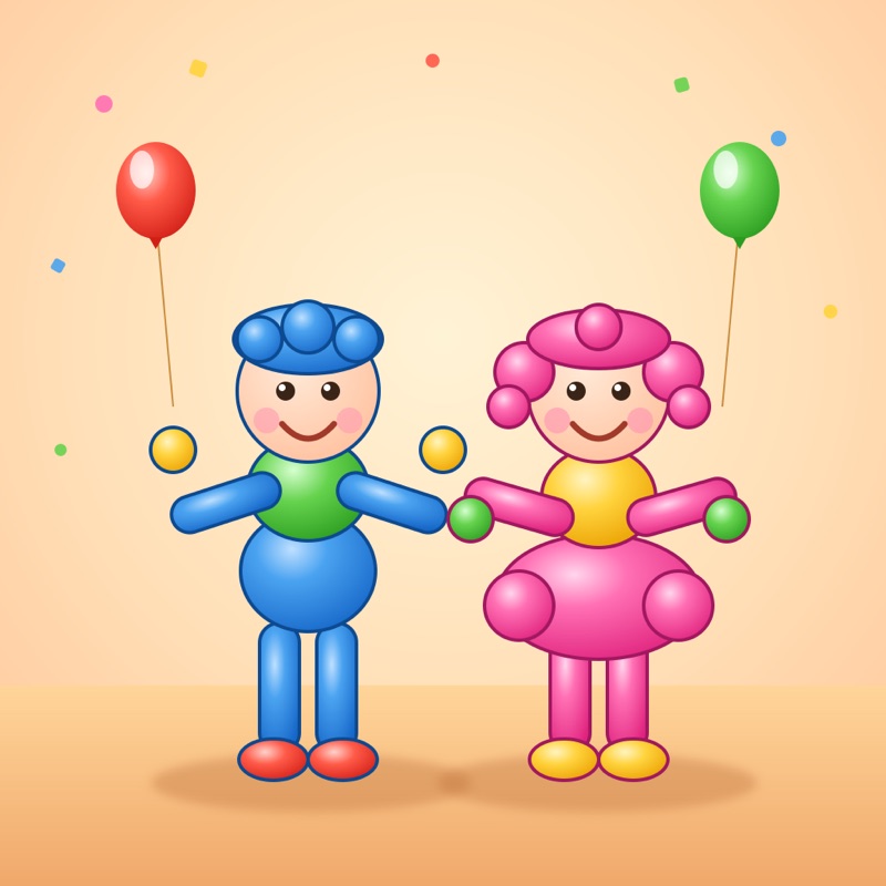Postcard artwork of two happy kids in Balloon sculpture style