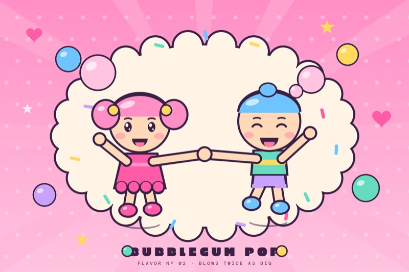 Postcard artwork of two happy kids in Bubblegum pop style