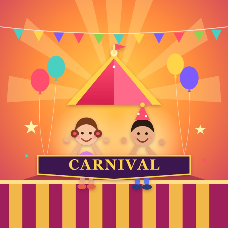 Postcard artwork of two happy kids in Carnival poster style