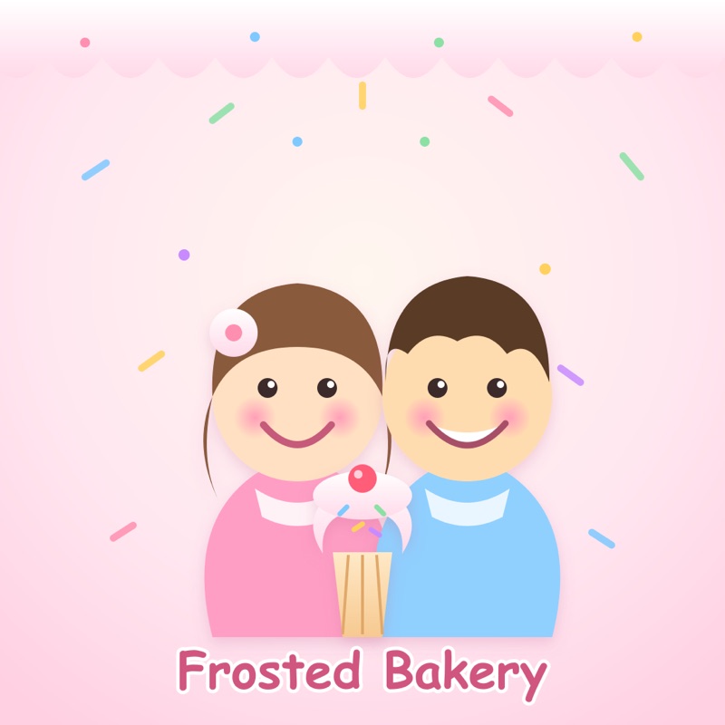 Postcard artwork of two happy kids in Frosted bakery style