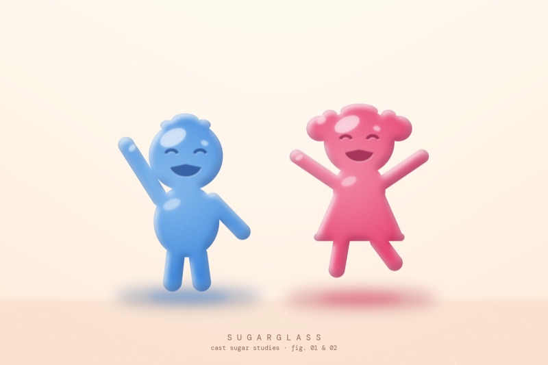 Postcard artwork of two happy kids in Gummy candy style
